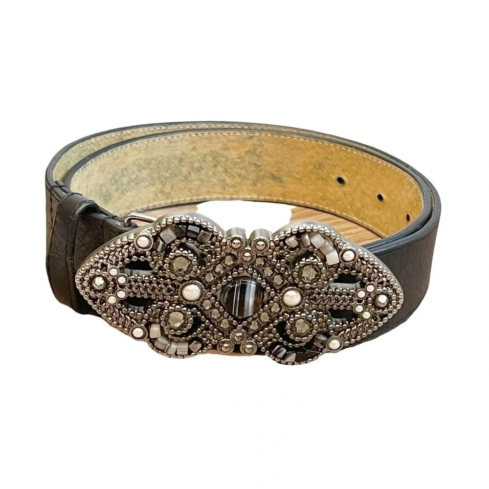 Leatherock Black Embellished Studded Buckle Genuine Leather Belt M34